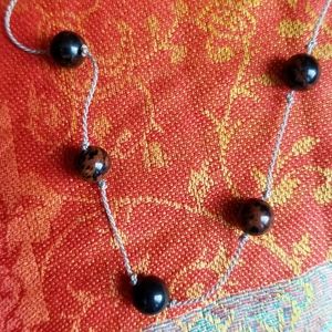 Necklace Knotted bead orange black grey silver tone Halloween fall autumn